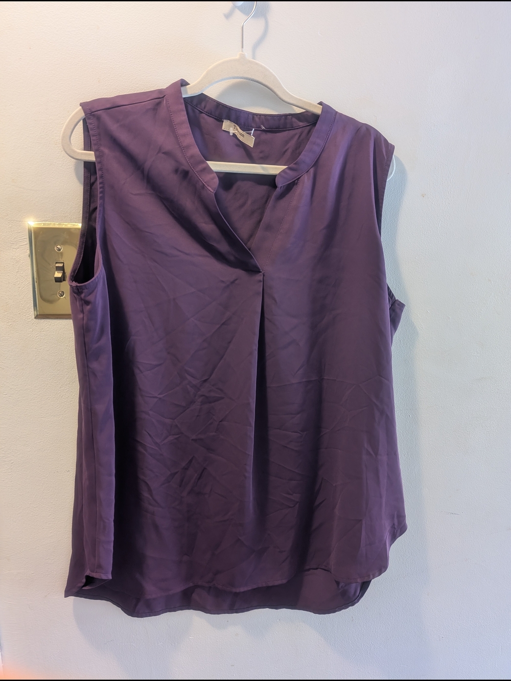 Sleeveless Purple V-Neck Pleat Front Women's Top